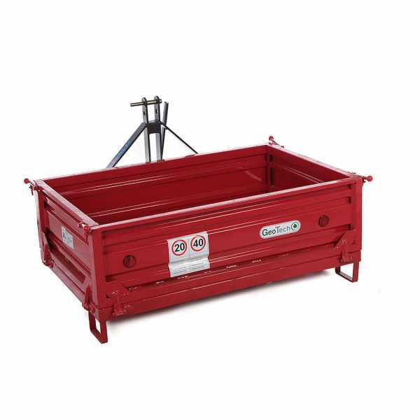 GeoTech TRP 160 Tractor Transport Box – Lifting Bucket – tilting unit – 3-side hinged removable tail doors