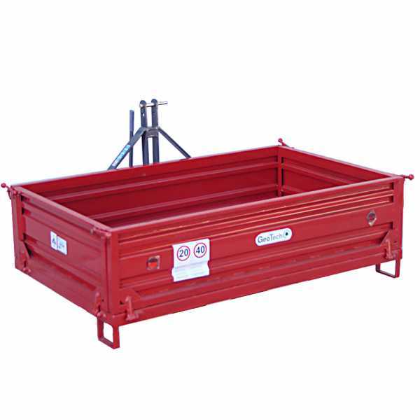 GeoTech TRP 180 Tractor Transport Box – Lifting Bucket – tilting unit – 3-side hinged removable tail doors