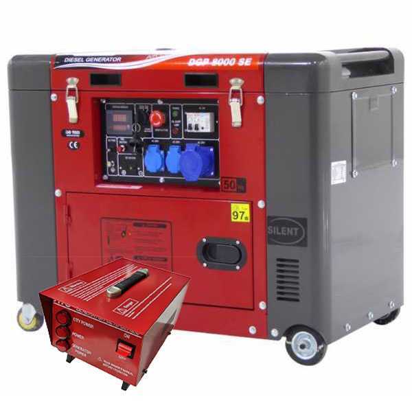 Generatore di corrente 5,5 kW monofase diesel GeoTech Pro DGP8000SE silenziato + quadro ATS