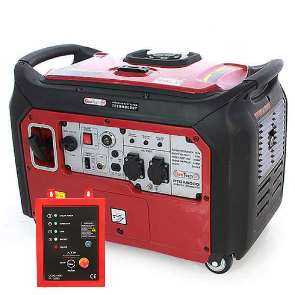 GeoTech PTGA 5000i silent inverter generator with 3.5 kW single-phase power with ATS – electric start